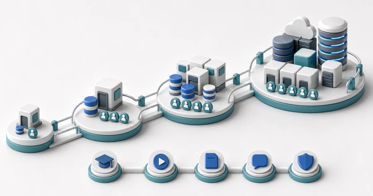 Smooth Moodle capacity path from a small course pod to a larger infrastructure cluster with expansion rails.