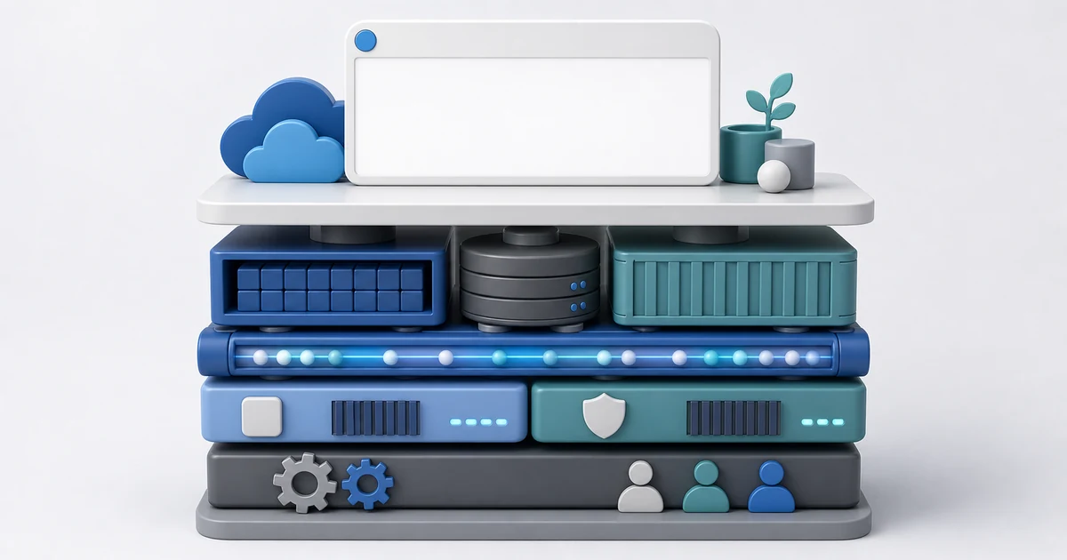 Self-managed cloud hosting responsibility stack with compute, database, storage, bandwidth, monitoring, security, and admin labor layers.